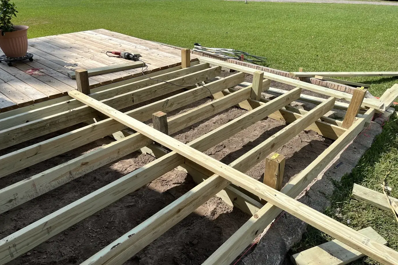 Deck framing and joist construction completed by Guess Company